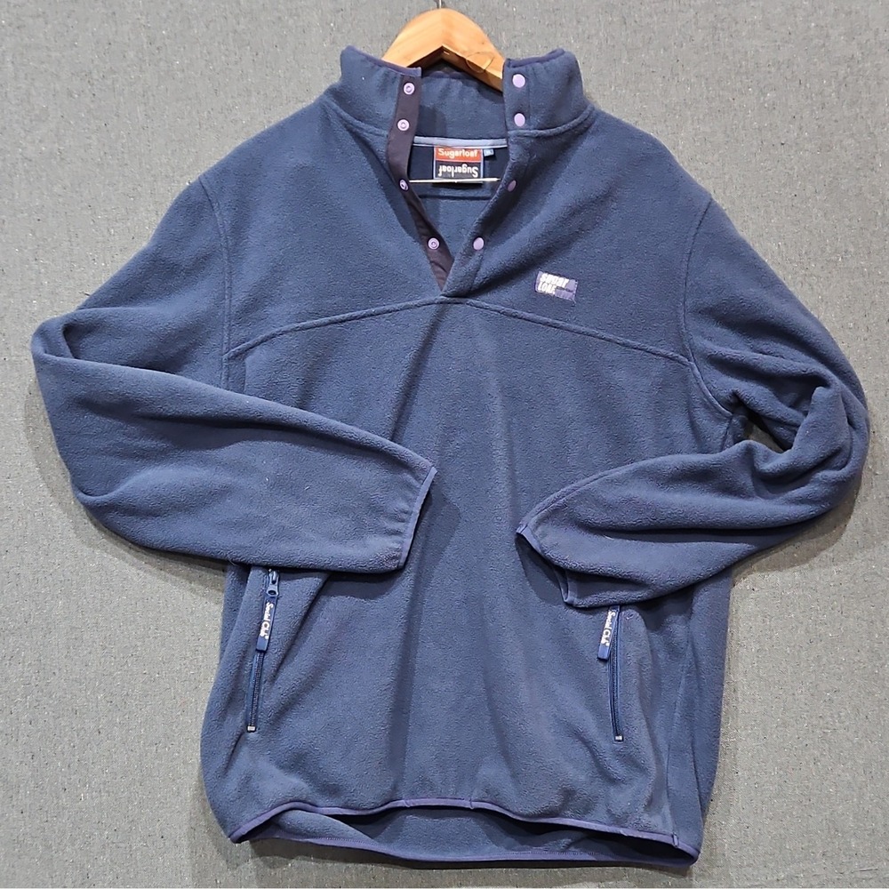 Sugarloaf Social Club Mens XL Fleece Pullover Navy Blue Snap Neck Jacket Pockets - Picture 2 of 16